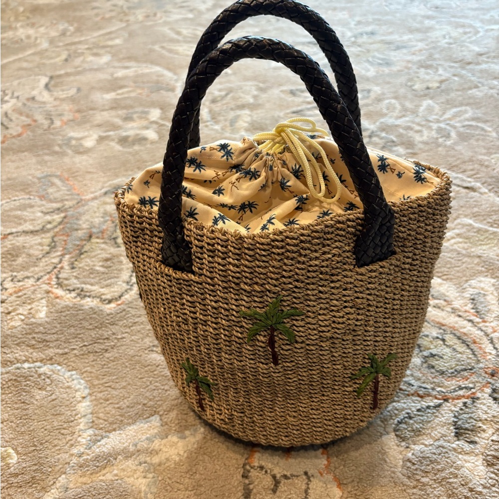 Palm Tree Embroidered Straw Tote Bag